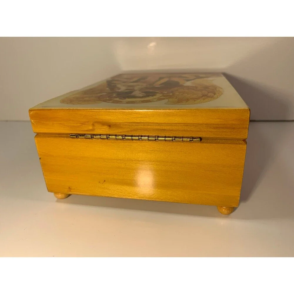 Victorian Angel  vintage lacquered Jewelry Music Box solid wood